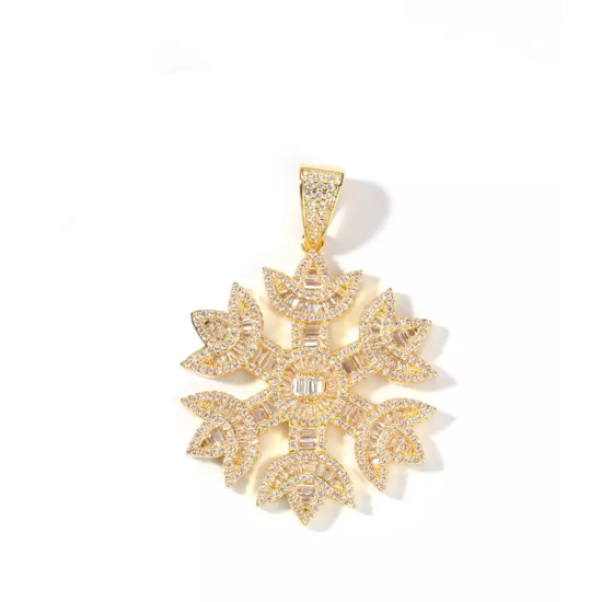 Snowflake gold plated full studded cz diamond pendant