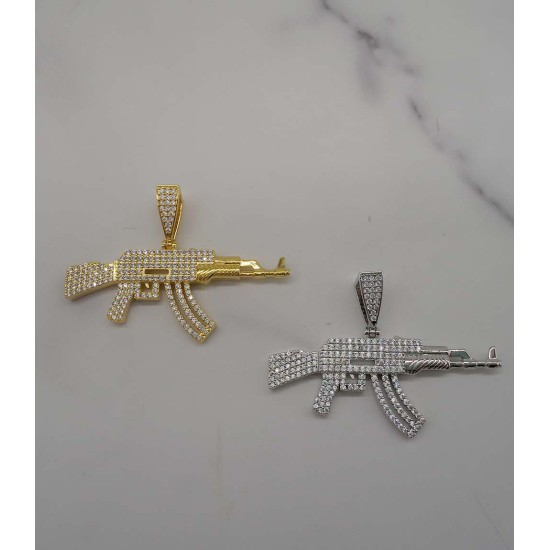 inlay cz diamond hiphot gun pendant