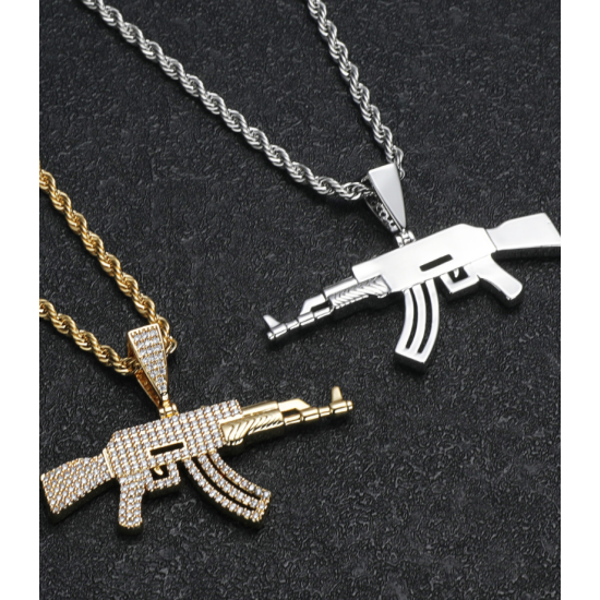 inlay cz diamond hiphot gun pendant