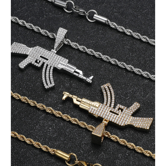 inlay cz diamond hiphot gun pendant