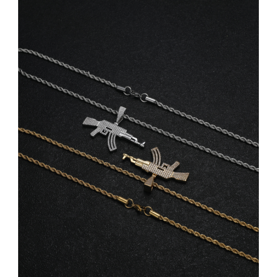 inlay cz diamond hiphot gun pendant