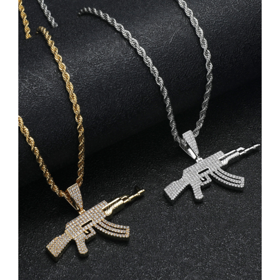 inlay cz diamond hiphot gun pendant