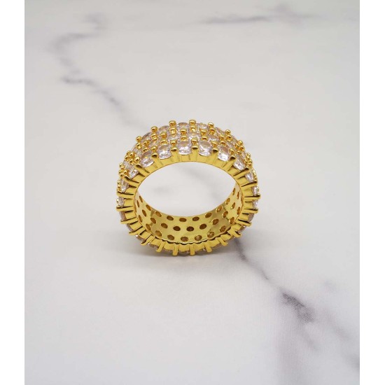 luxury triplex row full studded cz diamond gold plated ring