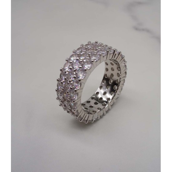 luxury triplex row full studded cz diamond gold plated ring