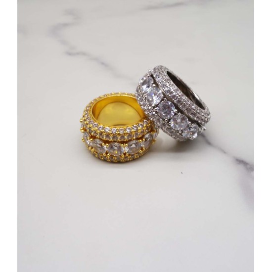 luxury gold plated full studded L-cz diamond rotating ring